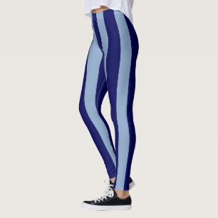 Vertical Large Stripes Blue Leggings