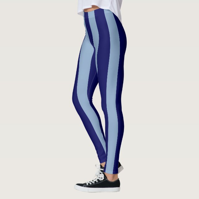 Vertical Large Stripes Blue Leggings (Left)