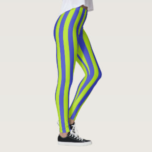 Vertical Lime Green and Blue Stripes Leggings
