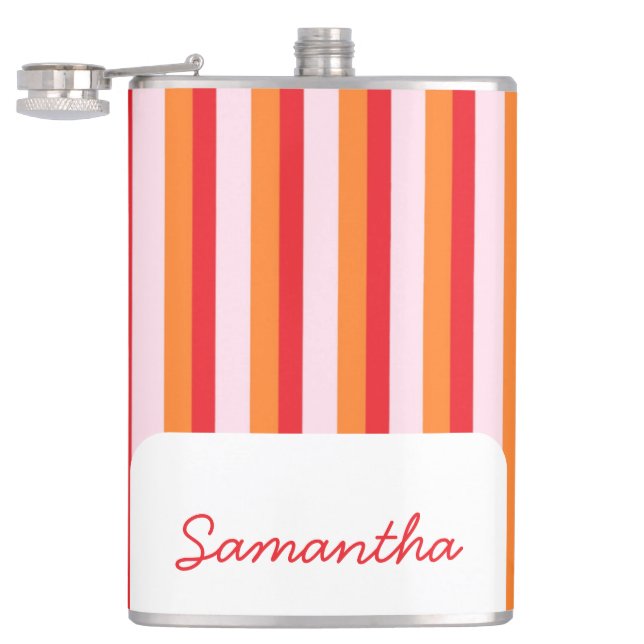 Vertical lines personalised stripes hip flask (Opened)