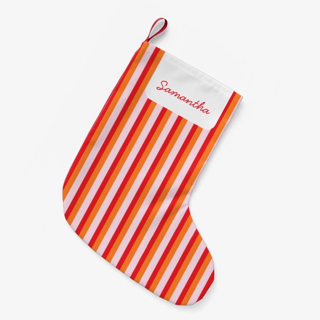 Vertical lines personalised stripes small christmas stocking (Front (Hanging))