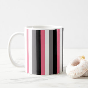 Vertical Lines Pink White Grey Black Stripes Coffee Mug
