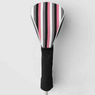 Vertical Lines Pink White Grey Black Stripes Golf Head Cover