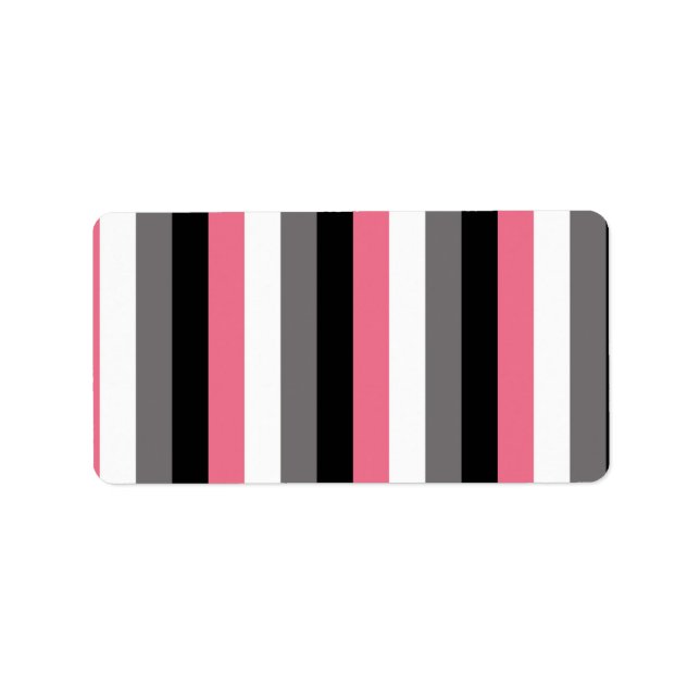 Vertical Lines Pink White Grey Black Stripes Label (Front)