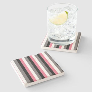 Vertical Lines Pink White Grey Black Stripes Stone Coaster
