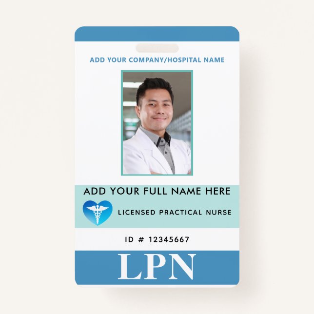 Vertical LPN, Licensed Practical Nurse, Photo ID ID Badge (Front)
