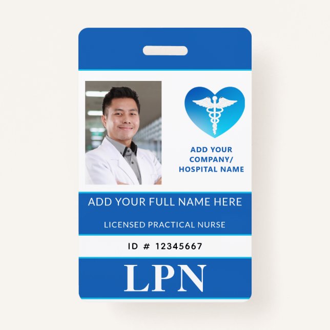 Vertical LPN, Licensed Practical Nurse, Photo ID ID Badge (Front)
