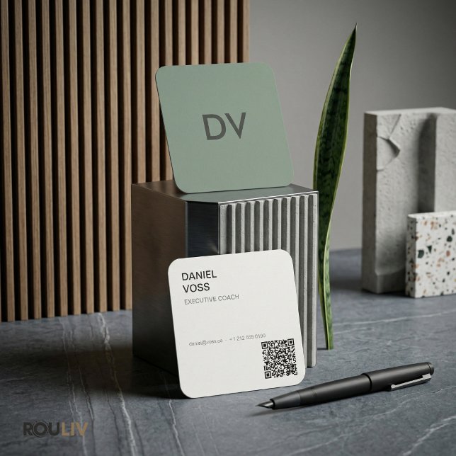 Vertical Minimal Modern QR Code | Professional  Square Business Card (Architectural Vertical Minimal QR Code Executive Consultant Professional
)