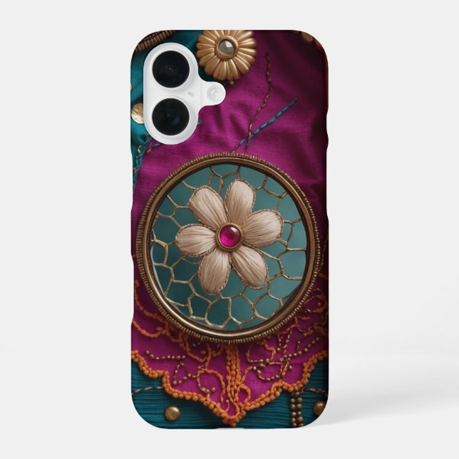 Vertical Mirrorwork & Embroidery-Inspired iPhone 16 Case (Back)