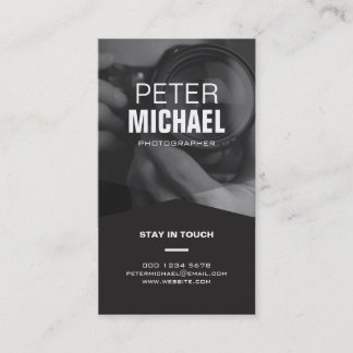 Vertical Modern Minimalist Dark Photographer Business Card