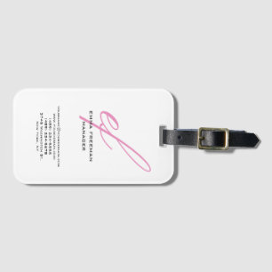 Vertical modern pink grey white huge monogram luggage tag