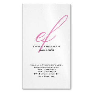 Vertical modern pink grey white huge monogram 	Magnetic business card
