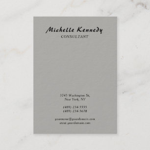 Vertical Modern Simple Plain Grey Script Business Card