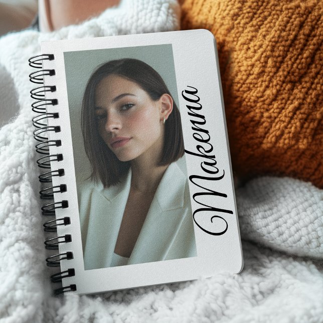 Vertical Moment with Name Notebook (Chic notebook with vertical photo layout and script name accent for a sleek, modern look.)