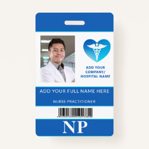 Vertical NP,  Nurse Practitioner Photo ID Bar Code ID Badge
