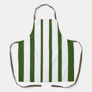 Vertical Olive Green And White Stripes Apron