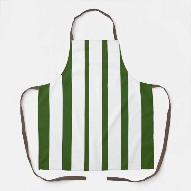 Vertical Olive Green  And White Stripes  Apron (Front)