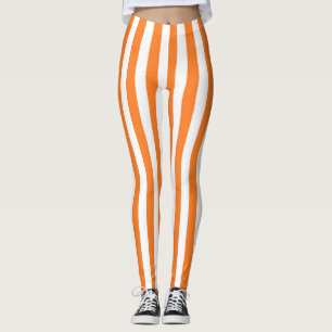Vertical Orange and White Stripes Leggings