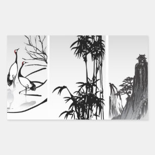 Vertical Oriental Scroll Rectangular Sticker
