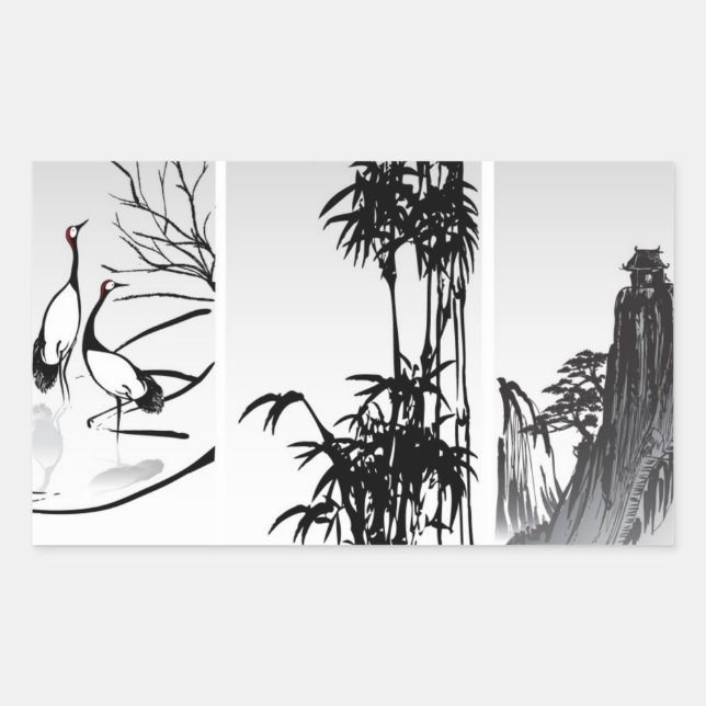 Vertical Oriental Scroll Rectangular Sticker (Front)