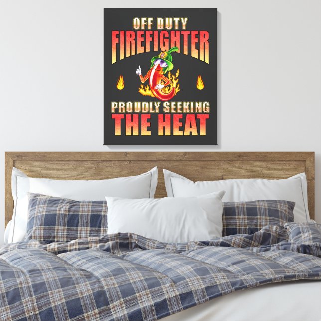 Vertical Orientation Firefighting Chilli Character Canvas Print (Insitu (Bedroom))