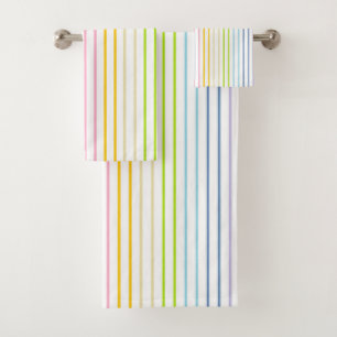 Vertical Outlined Pastel Rainbow Stripes Bath Towel Set