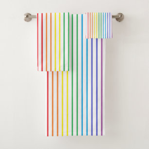 Vertical Outlined Rainbow Stripes Bath Towel Set