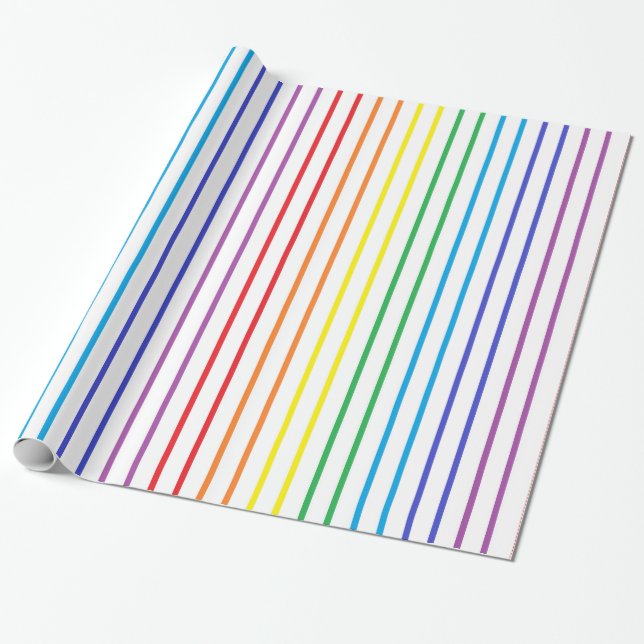 Vertical Outlined Rainbow Stripes Wrapping Paper (Unrolled)