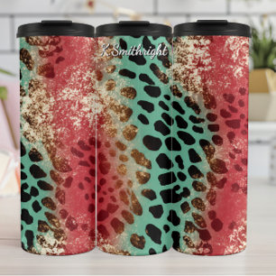 Vertical Panel Animal Print Collage Thermal Tumbler