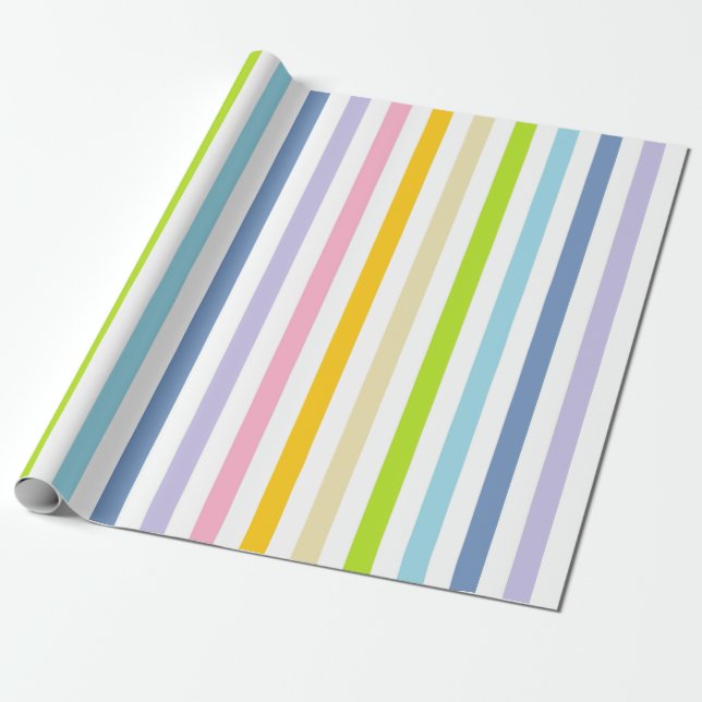 Vertical Pastel Rainbow and White Stripes Wrapping Paper (Unrolled)