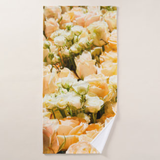Vertical pattern of white roses. anniversary, back bath towel