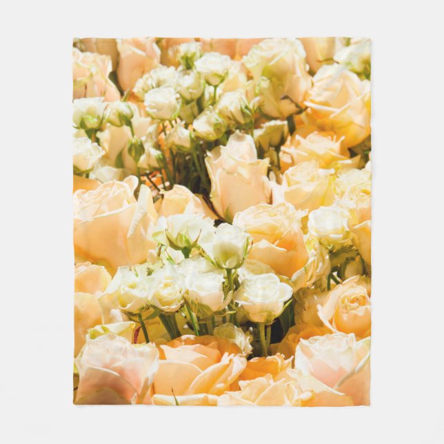 Vertical pattern of white roses. anniversary, back fleece blanket (Front)