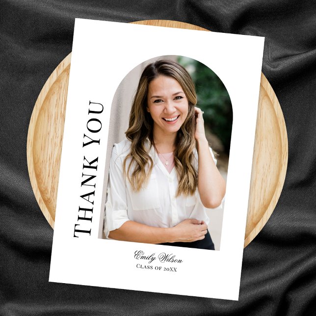 Vertical photo arch white Graduation Thank You Card (Creator Uploaded)