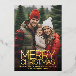 Vertical Photo botanical Merry Christmas - gold Foil Holiday Card