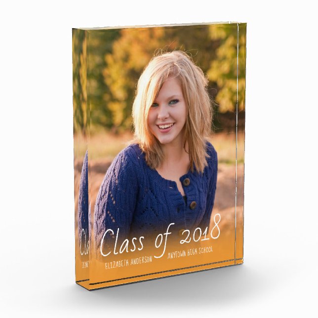 Vertical Photo Graduation Orange Class of 2018 Block (Left)