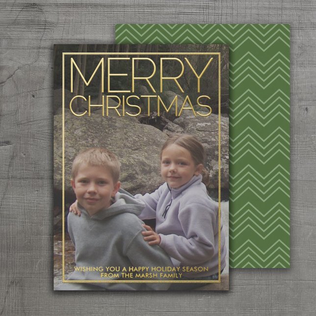 Vertical Photo Merry Christmas desert green gold Foil Holiday Card (Creator Uploaded)