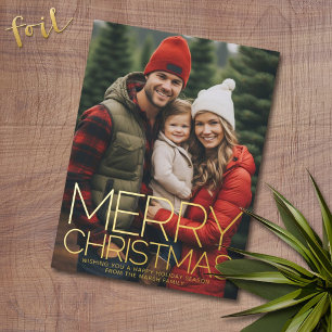 Vertical Photo - Merry Christmas - red pink star Foil Holiday Card