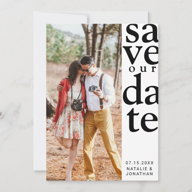 vertical photo Minimalist black & white magazine Save The Date (Front)