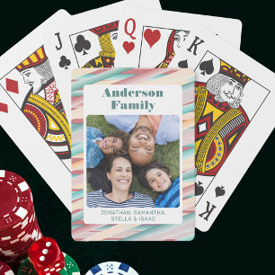 Vertical Photo Watercolor Stripes Family Playing Cards