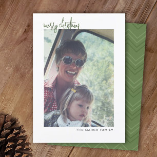 Vertical Photo - white border minimal - green back Holiday Card
