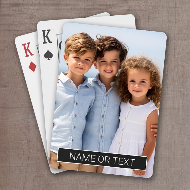 Vertical Photo with Black Colour Block for Text Playing Cards (Custom playing cards with a place to personalize with a photo and text)