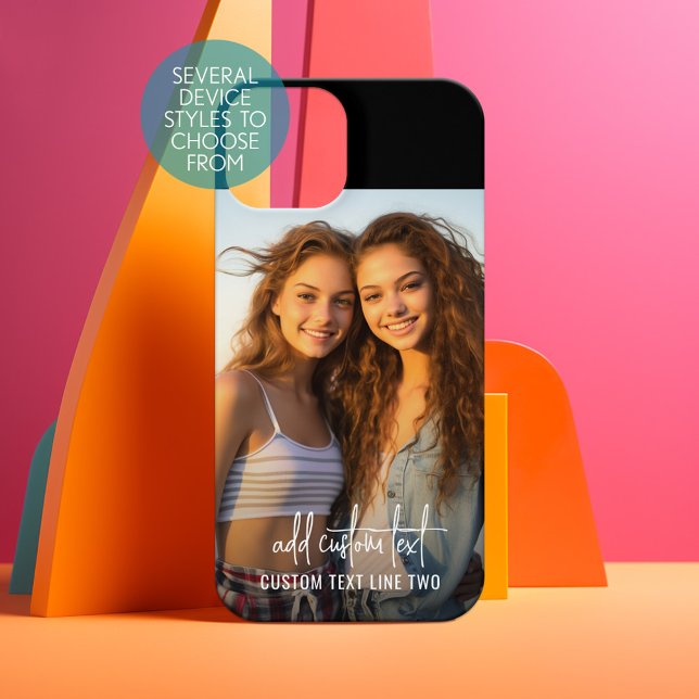 Vertical Photo with Custom Text in Trendy Script iPhone 15 Case (Personalized Phone Case - Choose Your Device and Customize the Design)