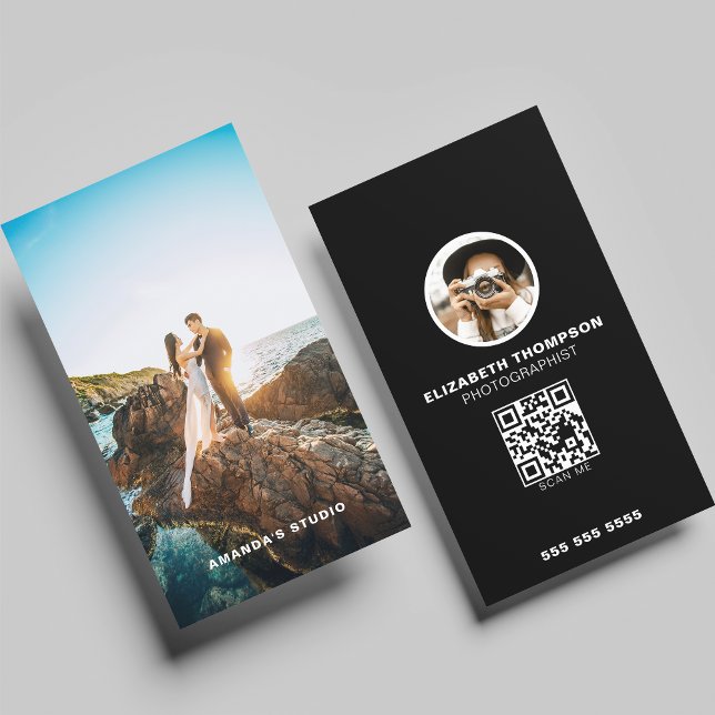 Vertical Photography Business Cards With QR Code (Creator Uploaded)