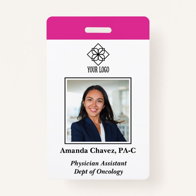 Vertical Pink Custom Employee ID Photo Name ID Badge (Front)