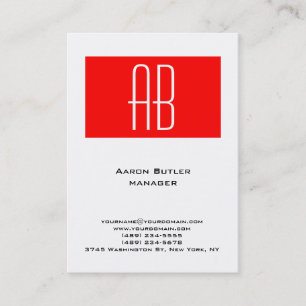 Vertical plain black white red stripe monogram business card