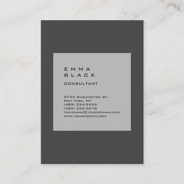Vertical Plain Grey Unique Stylish Consultant Business Card (Front)