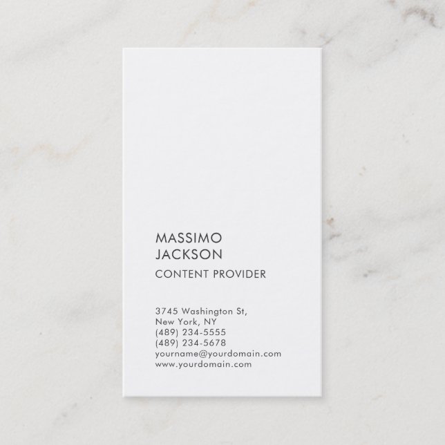 Vertical Plain Simple Black White Minimalist  Business Card (Front)