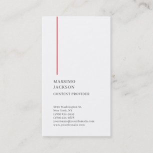 Vertical Plain Simple Black White Red Minimalist  Business Card