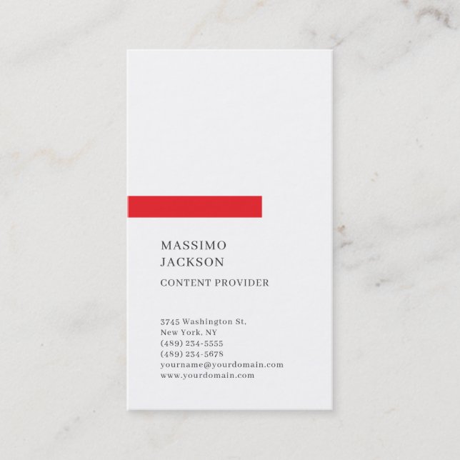 Vertical Plain Simple Black White Red Minimalist  Business Card (Front)