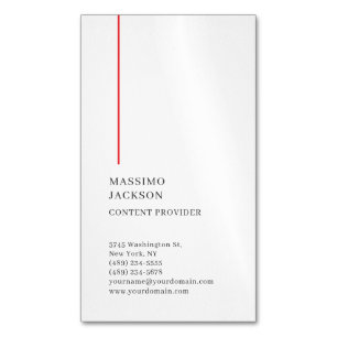 Vertical Plain Simple Black White Red Minimalist Magnetic Business Card